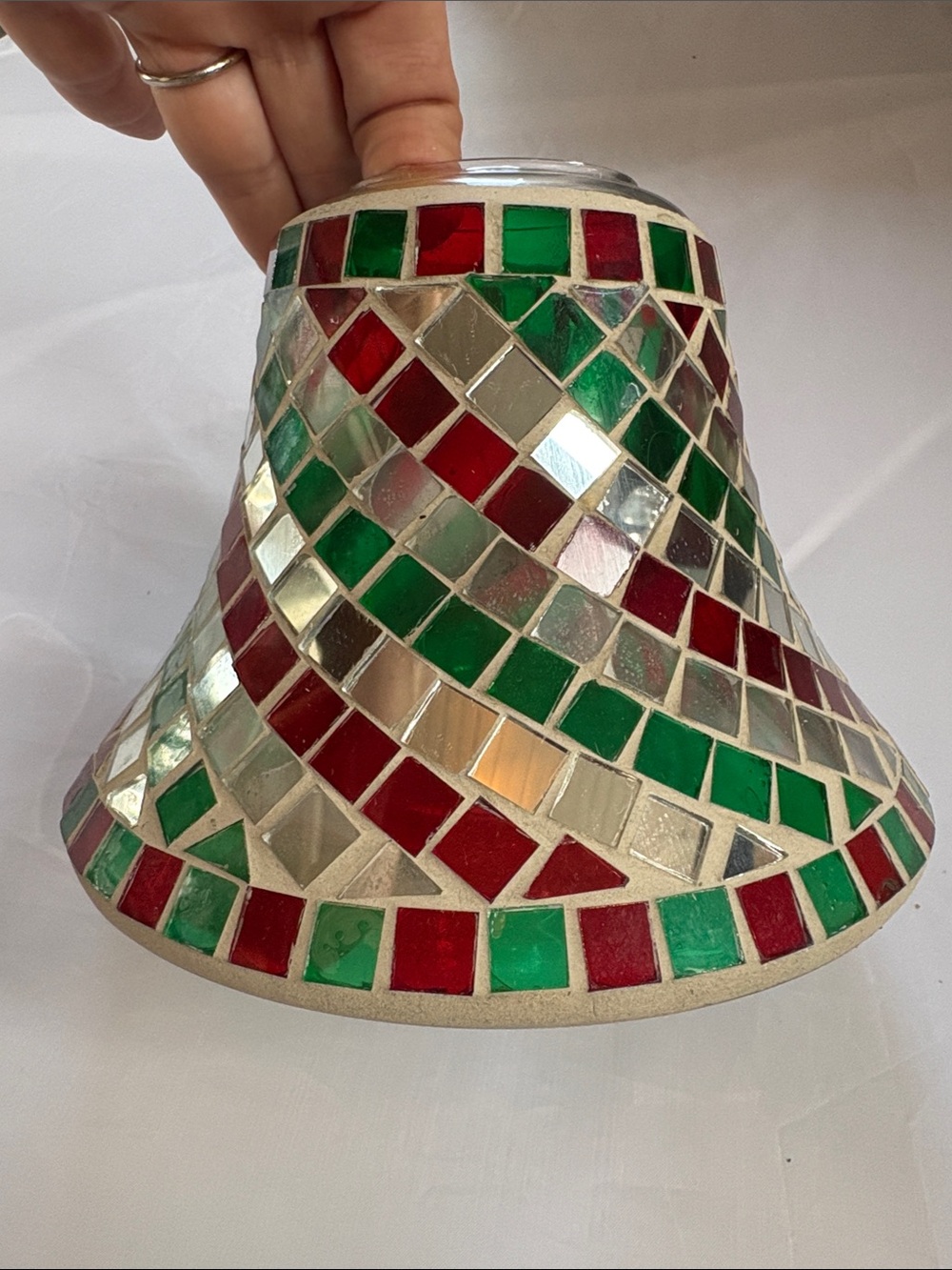 Yankee Candle Mosaic Stained Glass Christmas Shade - Red & Green- Fairy Lamp Top
